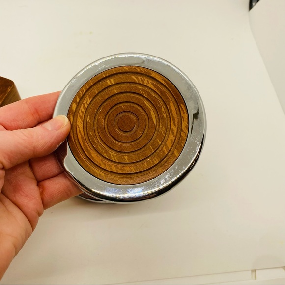 Williams Sonoma Wood and Metal Coasters With Holder. Velvet bottom.Gently Used. - Picture 4 of 9